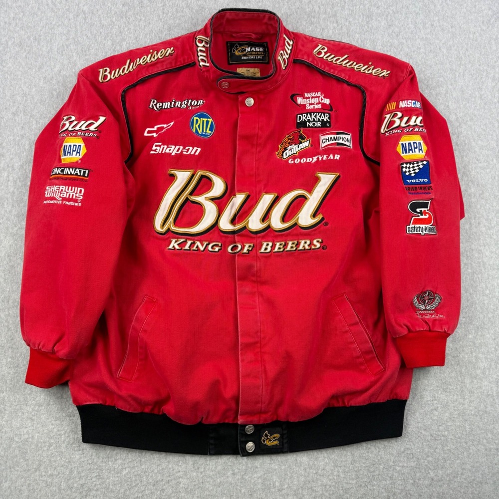 Vintage Chase Authentics Jacket Mens 2XL Red‎ Budweiser Nascar Dale Earnhardt